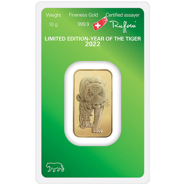 Argor-Heraeus 2022 Tiger 10 gram Gold Bar (New in Assay)