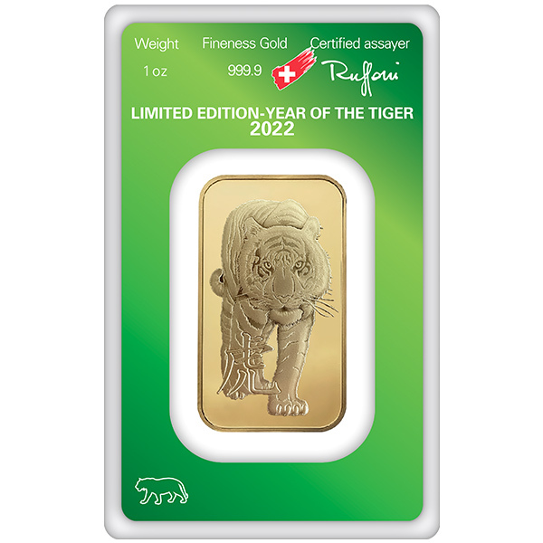 Argor-Heraeus 2022 Tiger 1 oz Gold Bar (New in Assay)