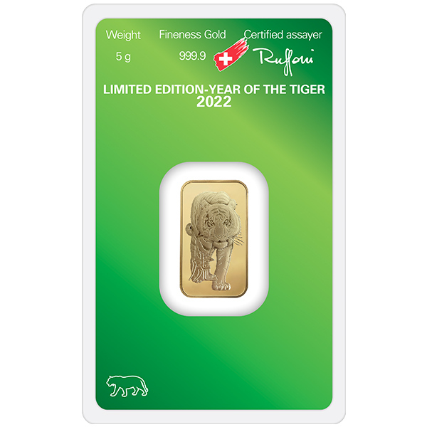 Argor-Heraeus 2022 Tiger 5 gram Gold Bar (New in Assay)