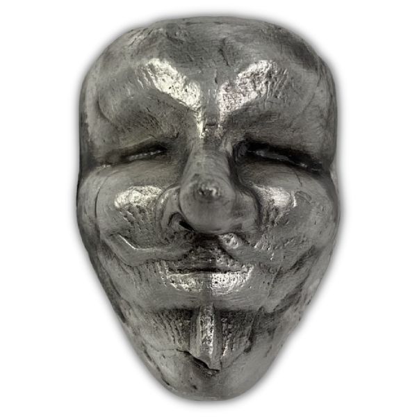 Guy Fawkes Mask 1 oz Poured Silver Ingot