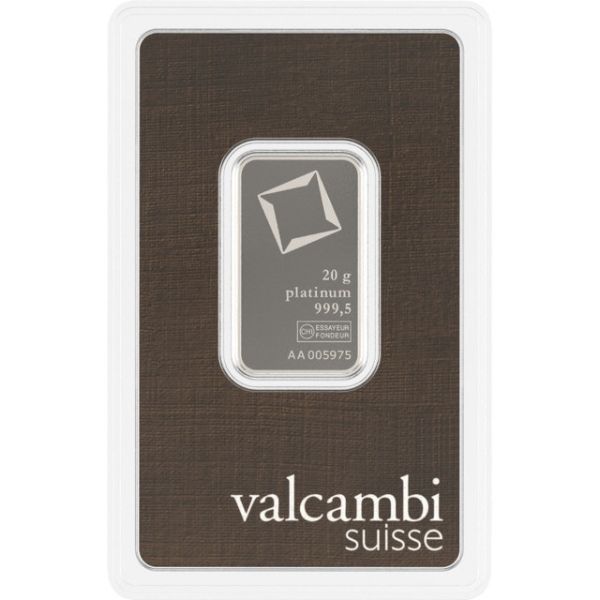 Valcambi Suisse 20 gram Platinum Bar (New in Assay)
