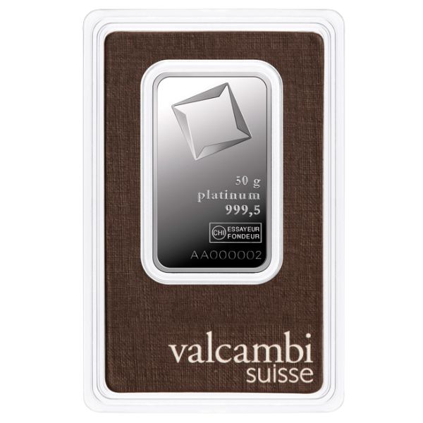 Valcambi Suisse 50 gram Platinum Bar (New in Assay)