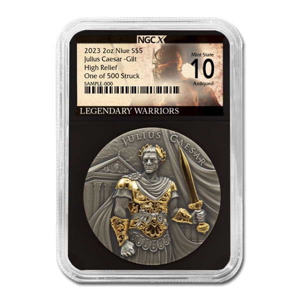 2023 Niue Julius Caesar 2 oz High Relief Antiqued &amp; Gold Gilded Silver Coin | NGCX 10