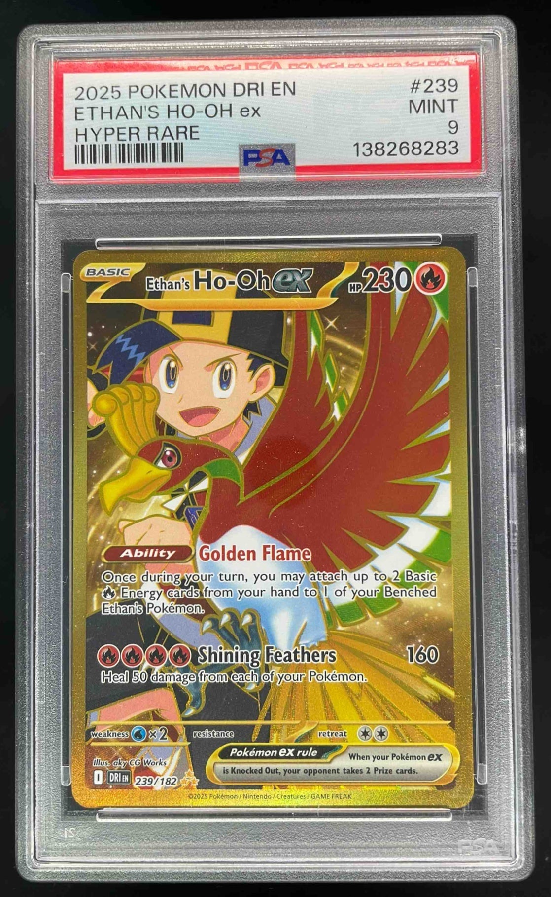 2025 Pokemon Destined Rivals #239/182 Ethan's Ho-Oh ex PSA 9