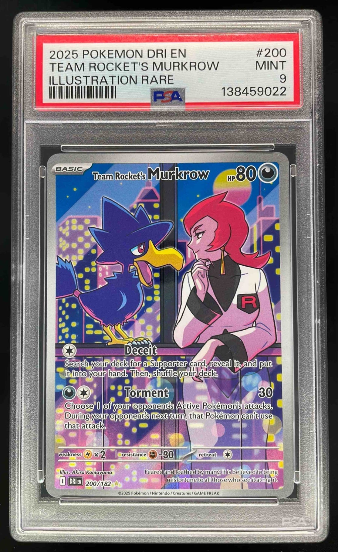 2025 Pokemon Destined Rivals #200/182 Team Rocket's Murkrow PSA 9