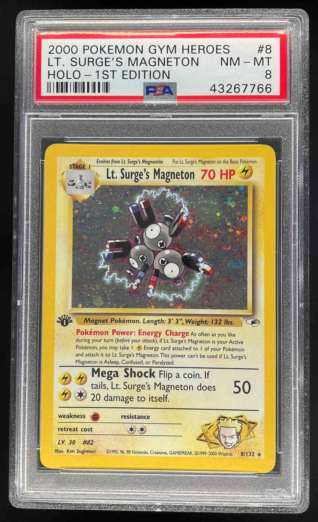 2000 Pokemon Gym Heroes 1st Edition #8/132 Lt. Surge's Magneton PSA 8