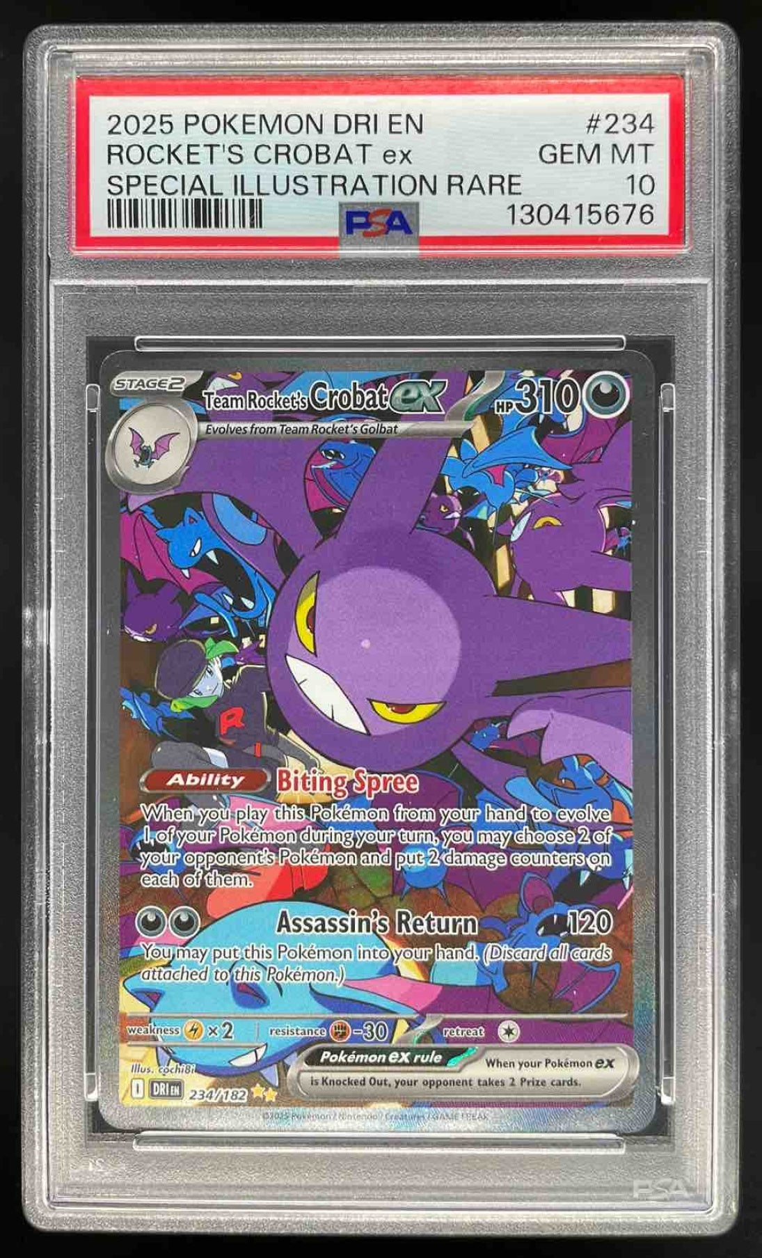 2025 Pokemon Destined Rivals #234/182 Team Rocket's Crobat ex PSA 10