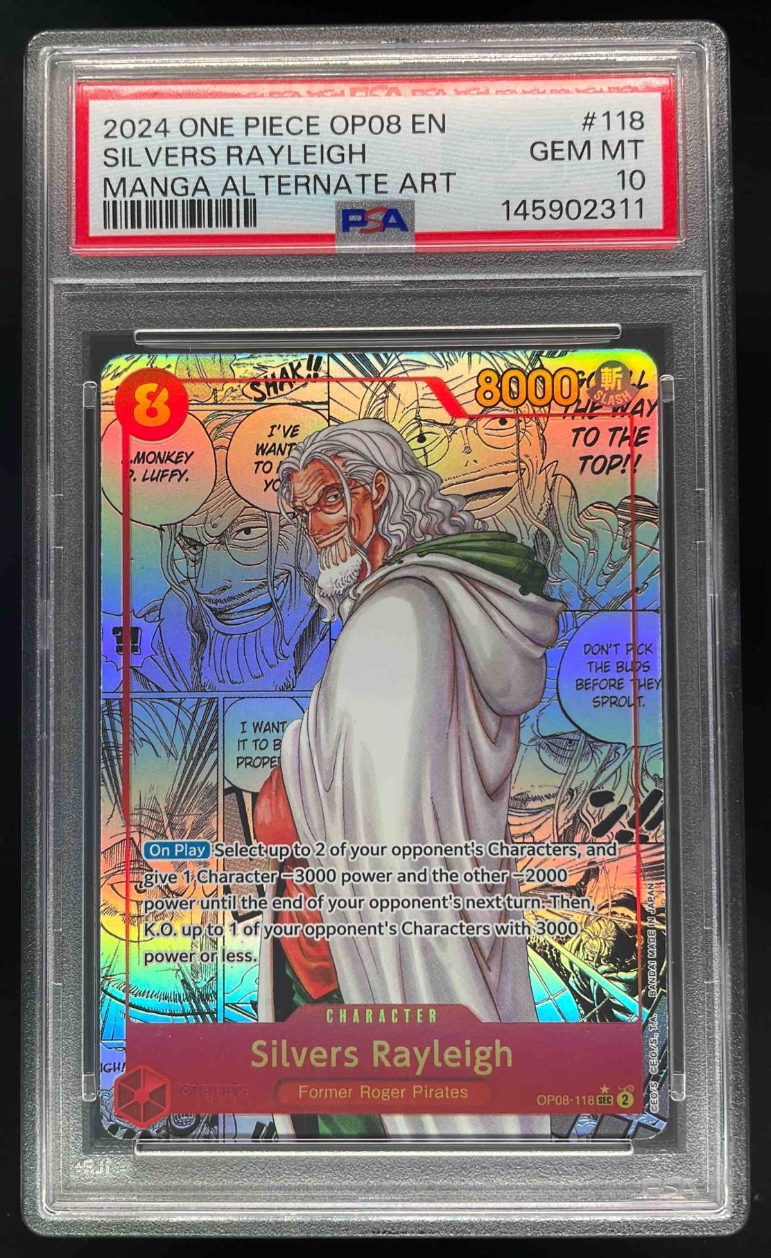 2024 One Piece OP08 EN Manga Alternate Art #118 Silvers Rayleigh PSA 10