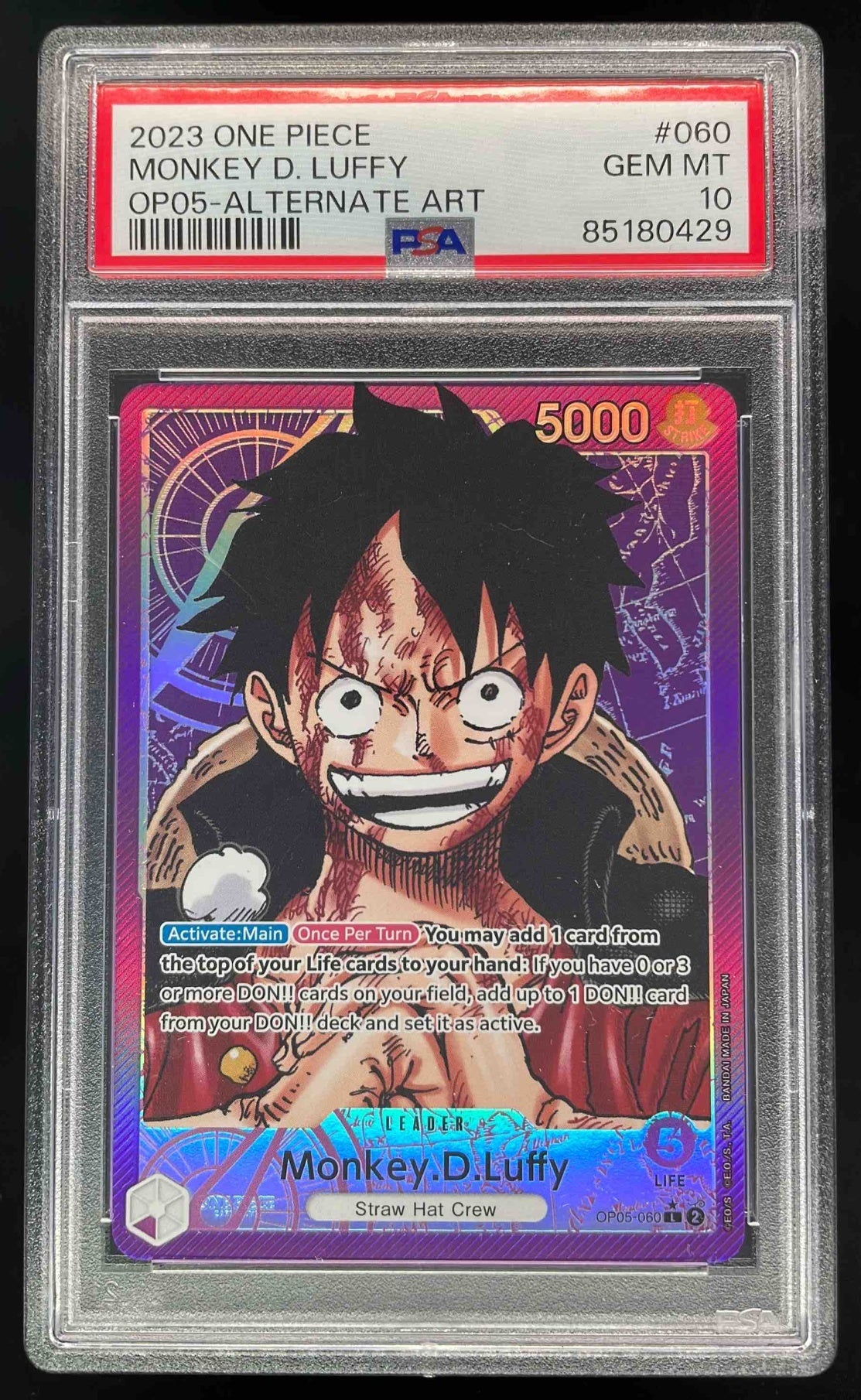 2023 One Piece OP05 #060 Monkey D Luffy Alternate Art PSA 10