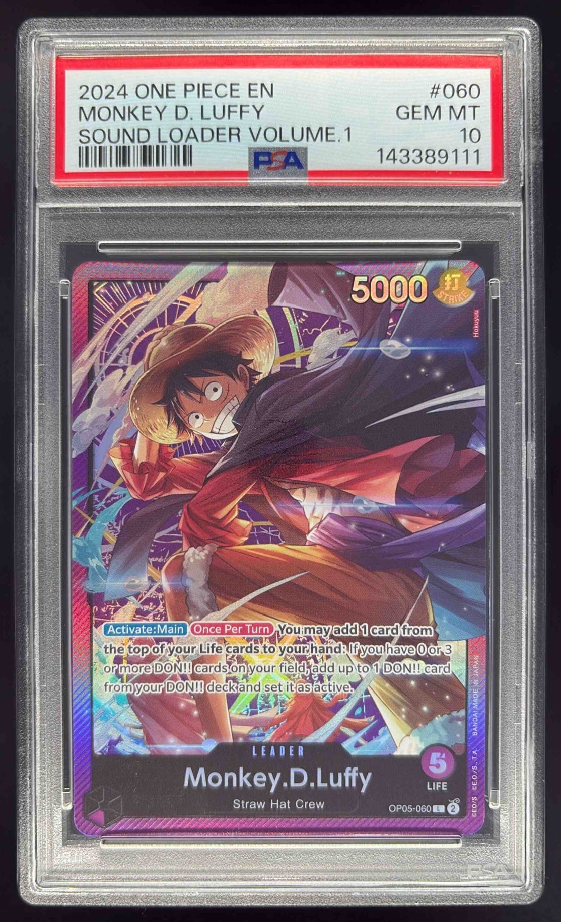 2024 One Piece EN Sound Loader Volume 1 #060 Monkey D Luffy PSA 10