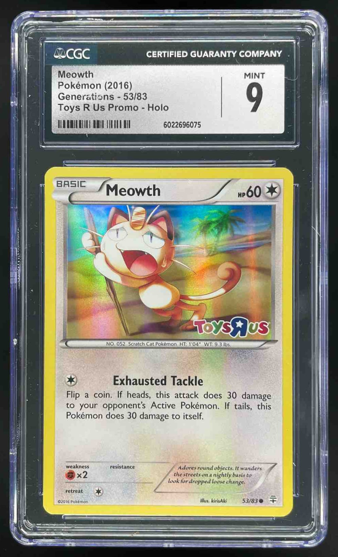 2016 Pokemon Generations Reverse Holos #53/83 Meowth Toys R Us CGC 9