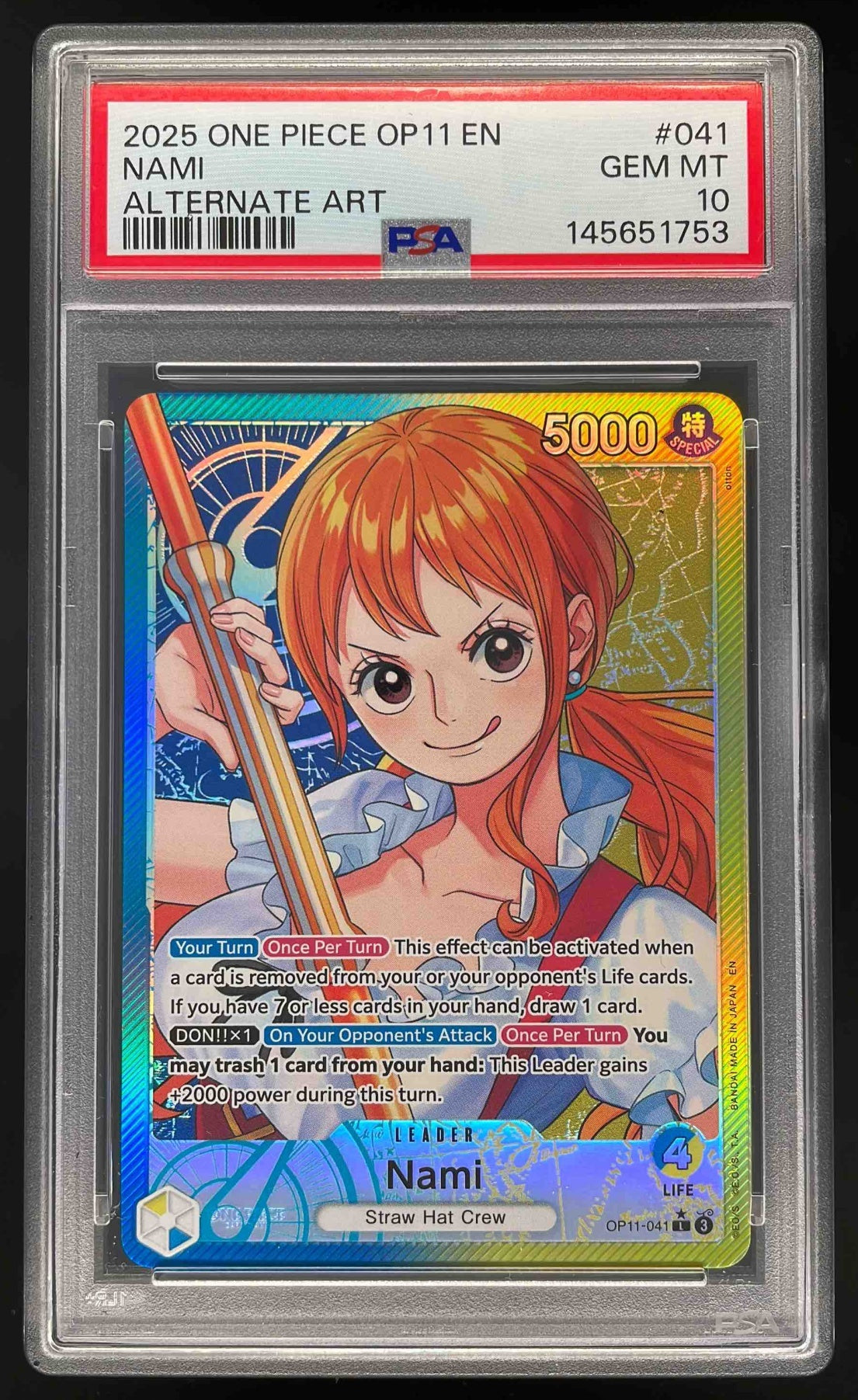 2025 One Piece A Fist of Divine Speed Leader #041 Nami Alternative Art PSA 10