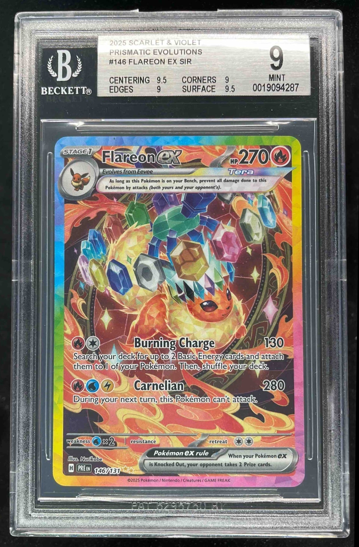 2025 Pokemon Prismatic Evolutions #146/131 Flareon ex BGS 9