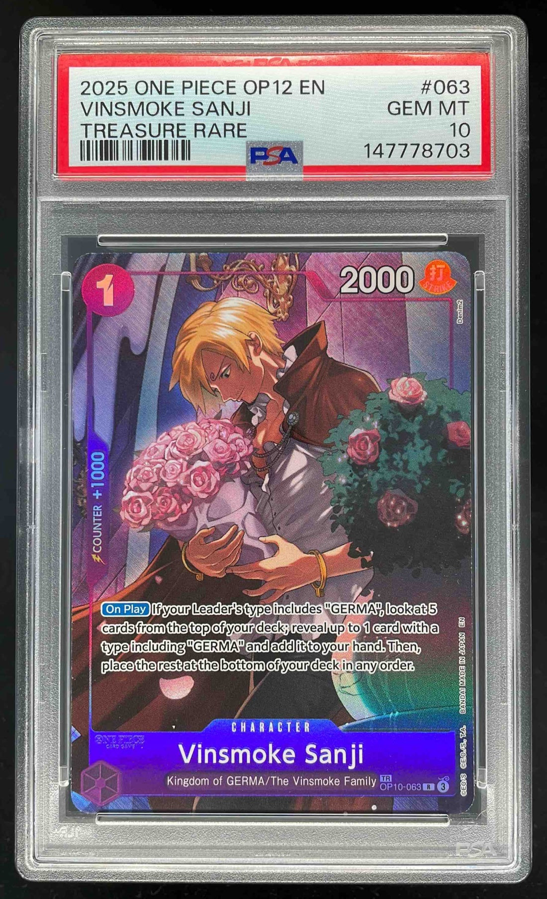 2025 one Piece OP12 EN #063 Vinsmoke Sanji Treasure Rare PSA 10