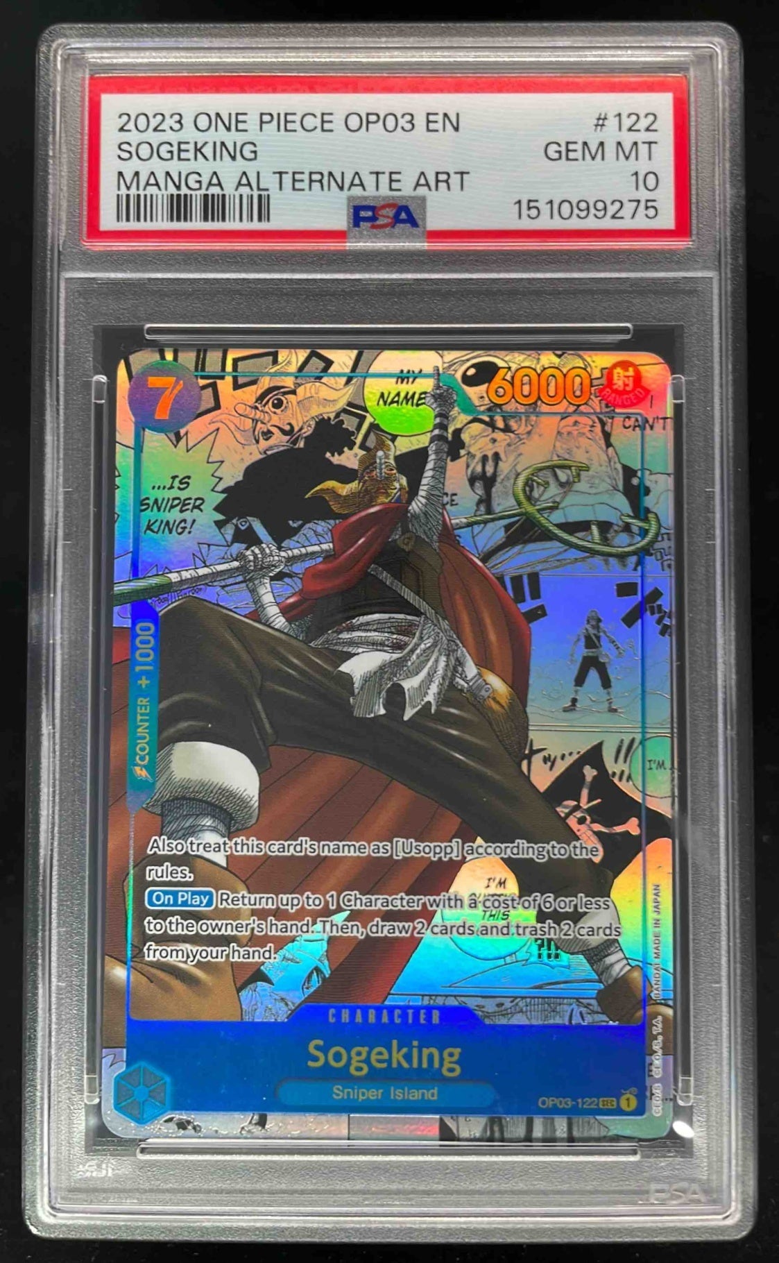 2023 One Piece OP03 EN #122 Sogeking Manga Alternate Art PSA 10