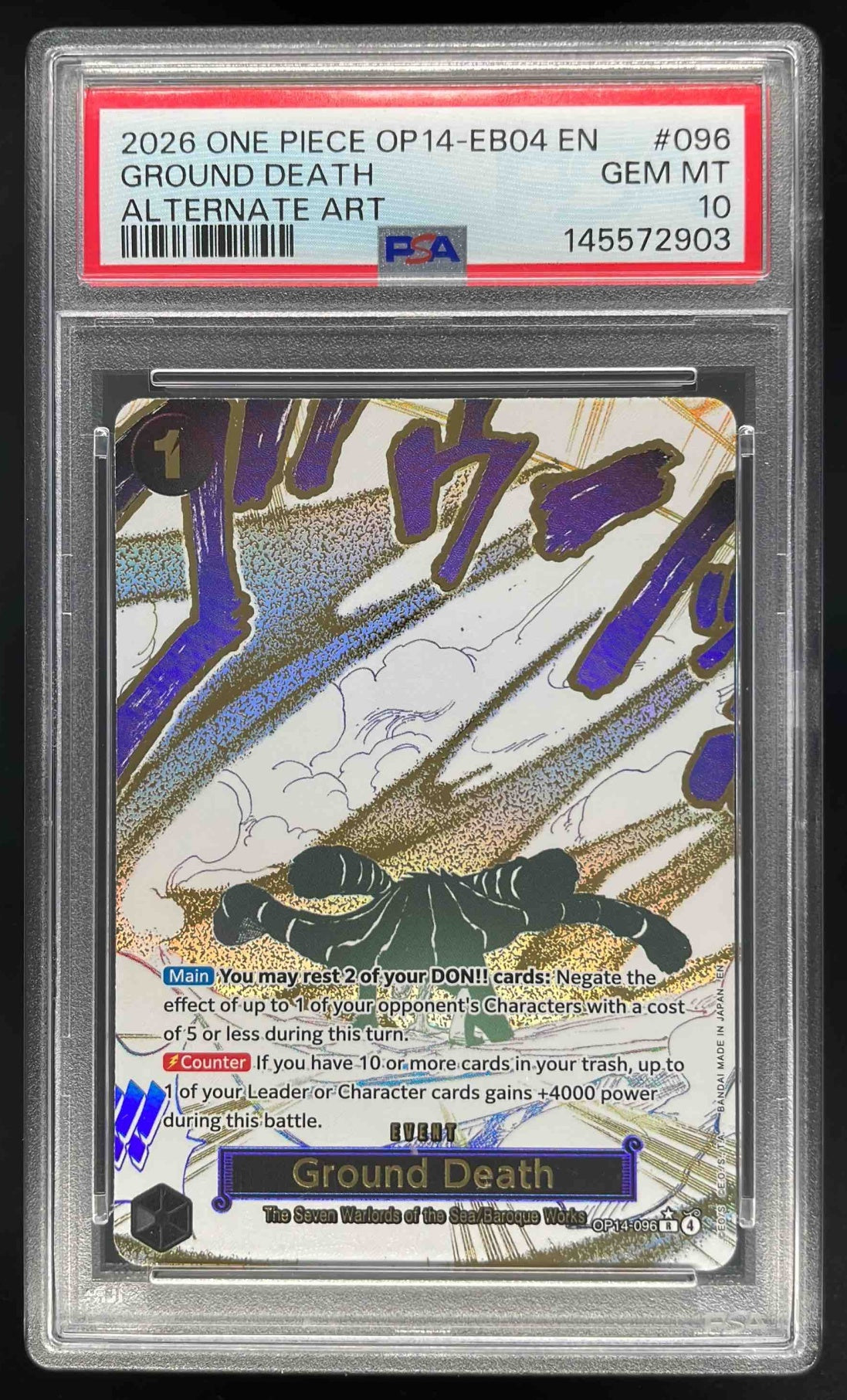 2026 One Piece OP14 EB04 EN #096 Ground Death Alternate Art PSA 10