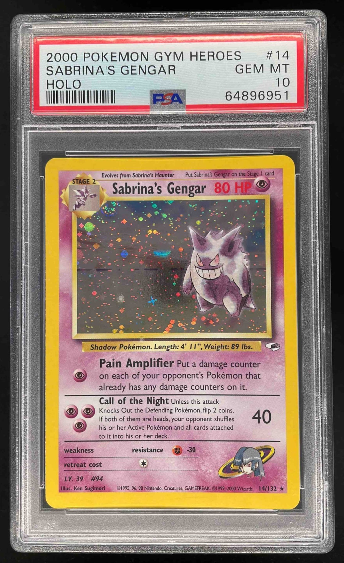 2000 Pokemon Gym Heroes #14/132 Sabrina's Gengar Holo PSA 10