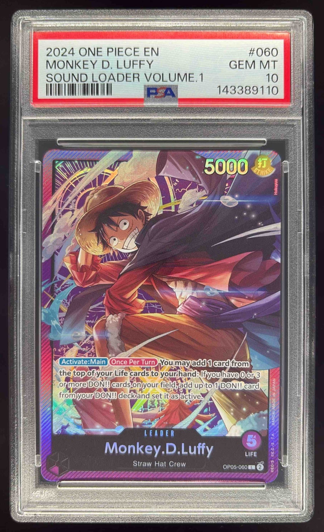 2024 One Piece EN Sound Loader Volume 1 #060 Monkey D Luffy PSA 10