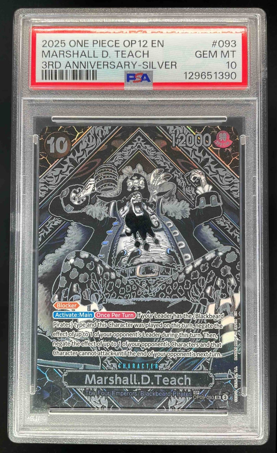 2025 One Piece OP12 EN 3rd Anniversary Silver #093 Marshall D Teach PSA 10