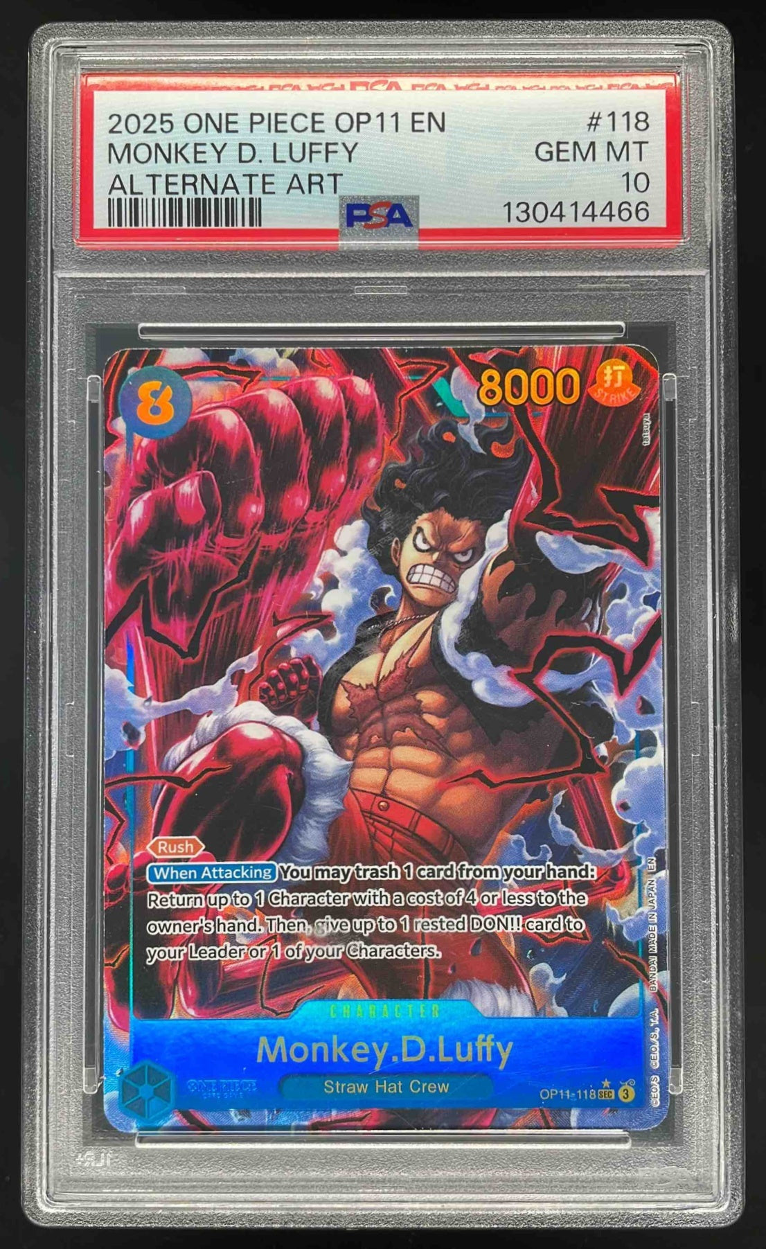 2025 One Piece OP11 EN #118 Monkey D Luffy Alternate Art PSA 10