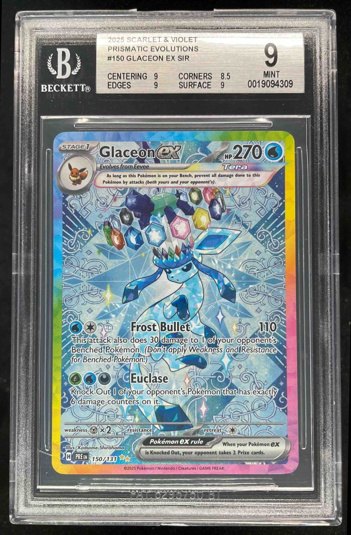 2025 Pokemon Prismatic Evolutions #150/131 Glaceon ex BGS 9