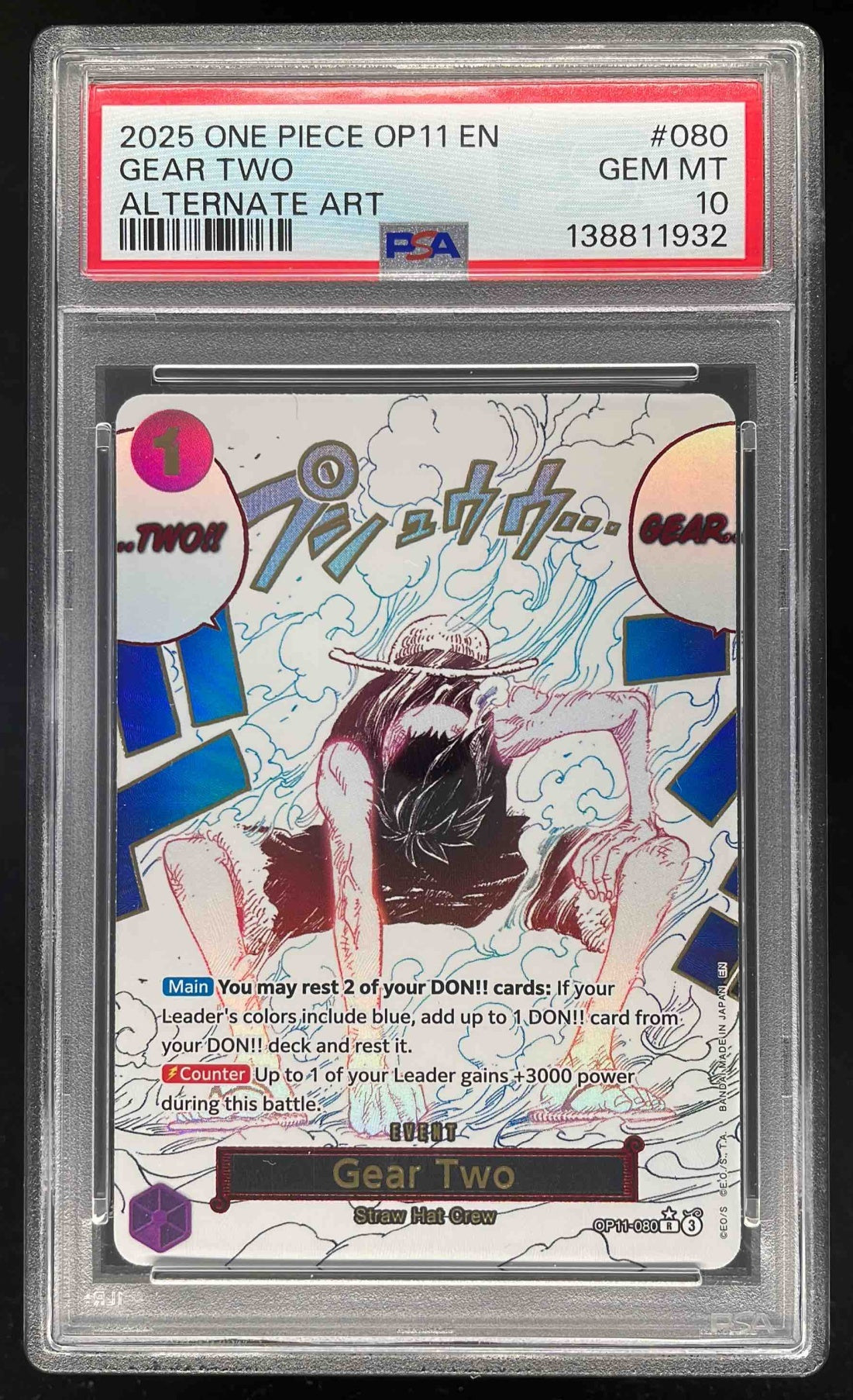 2025 One Piece OP11 EN #080 Gear Two Alternate Art PSA 10