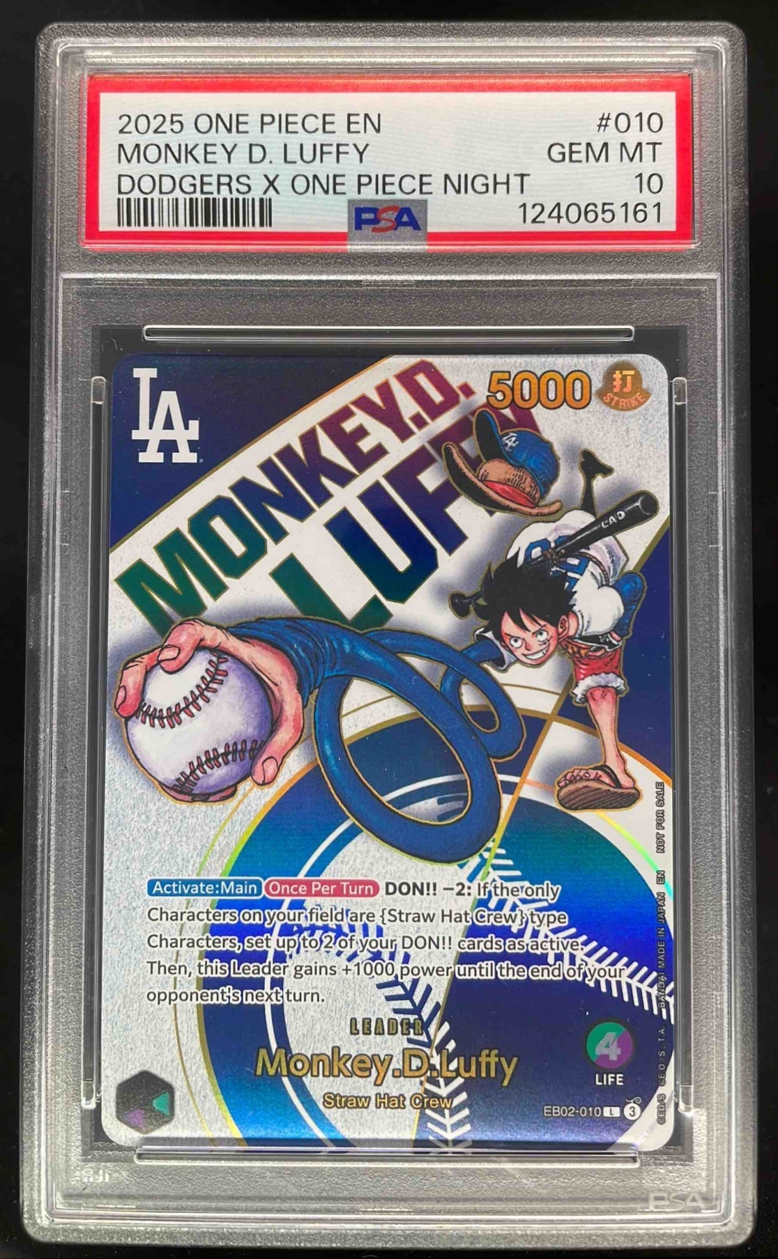 2025 One Piece Promo LA Dodgers One Piece Night Monkey D Luffy PSA 10