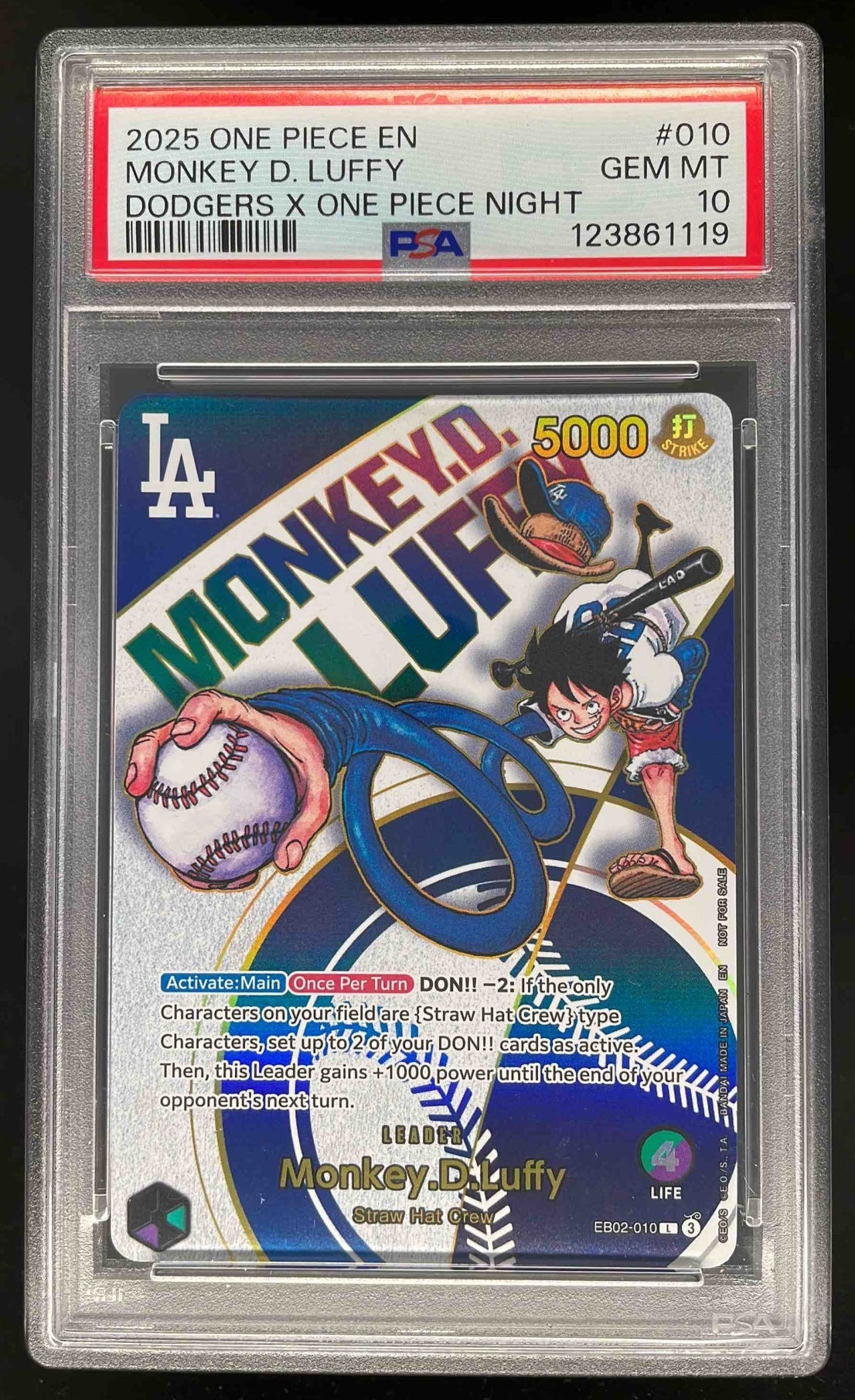 2025 One Piece Promo LA Dodgers One Piece Night Monkey D Luffy PSA 10