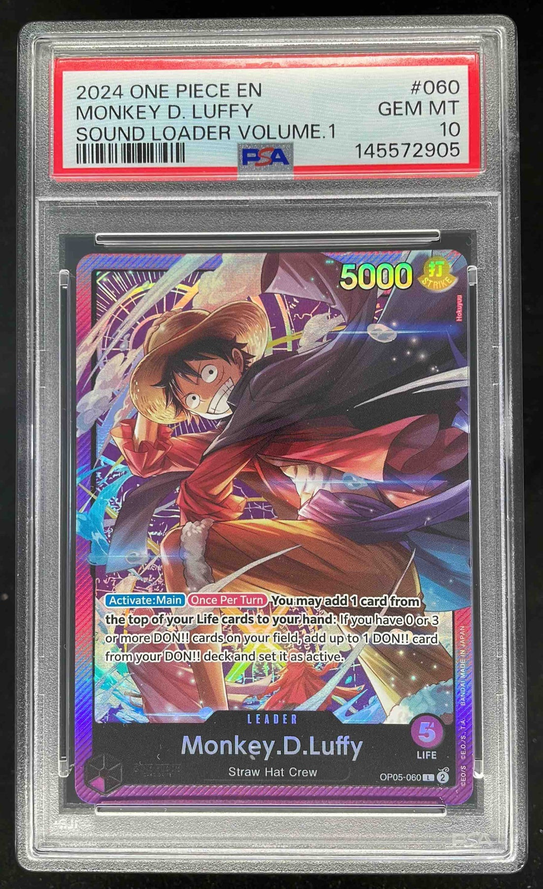 2024 One Piece EN Sound Loader Volume 1 #060 Monkey D Luffy PSA 10