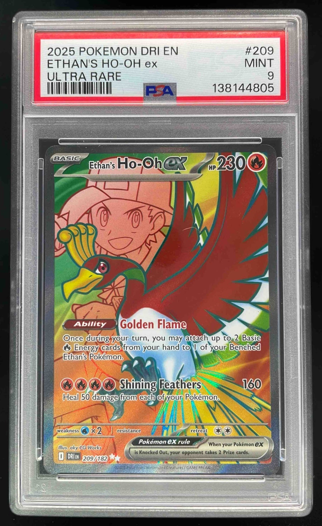 2025 Pokemon Destined Rivals #209/182 Ethan's Ho-Oh ex PSA 9