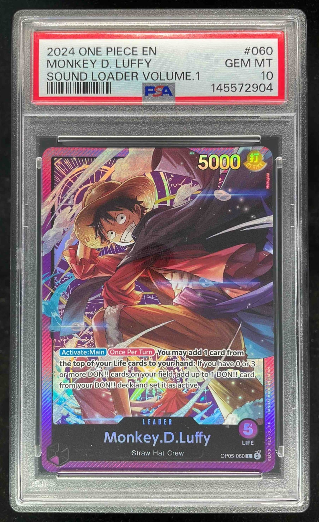 2024 One Piece EN Sound Loader Volume 1 #060 Monkey D Luffy PSA 10