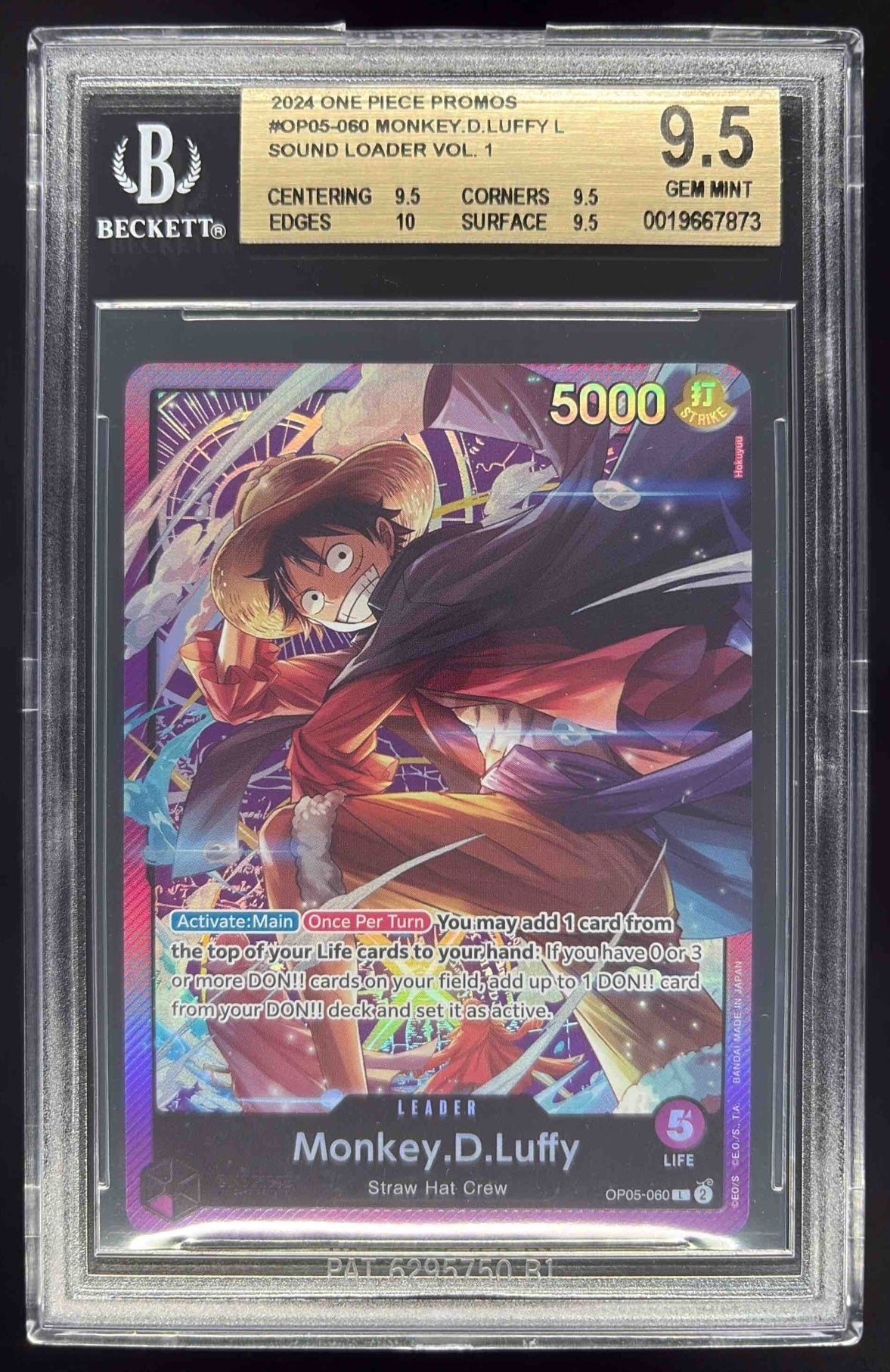 2024 One Piece Promos #OP05-060 Monkey D Luffy Sound Loader Vol 1 BGS 9.5