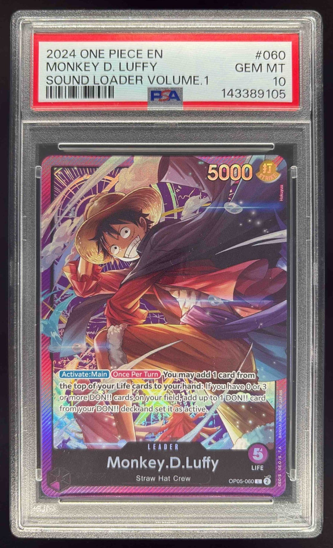 2024 One Piece EN Sound Loader Volume 1 #060 Monkey D Luffy PSA 10