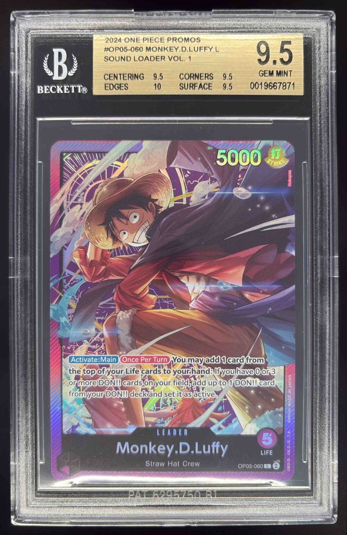 2024 One Piece Promos #OP05-060 Monkey D Luffy Sound Loader Vol 1 BGS 9.5