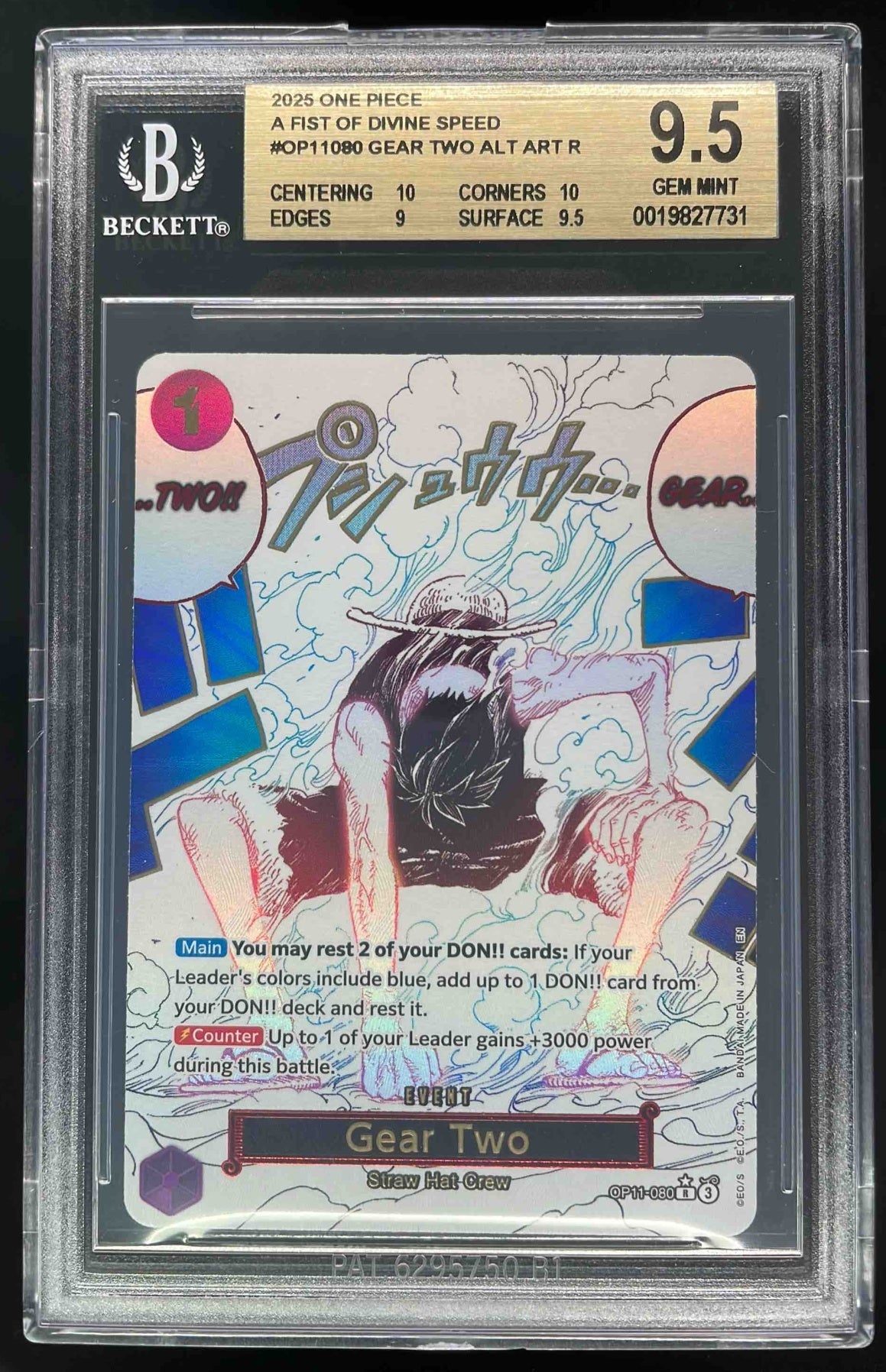 2025 One Piece A Fist of Divine Speed #OP11-080 Gear Two Alt Art BGS 9.5