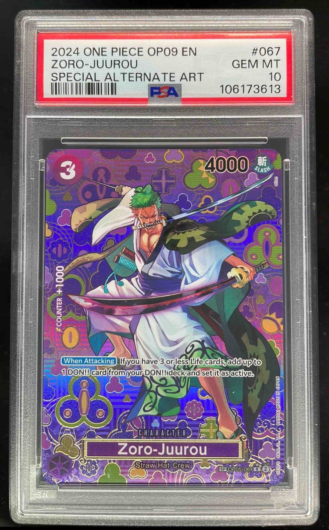 2024 One Piece OP09 EN #067 Zoro-Juurou Special Alternate Art PSA 10
