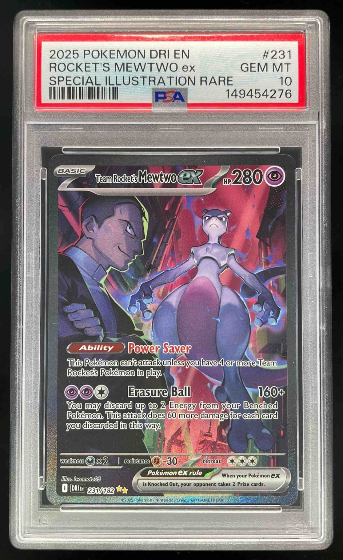 2025 Pokemon Destined Rivals #231/182 Team Rocket's Mewtwo ex PSA 10