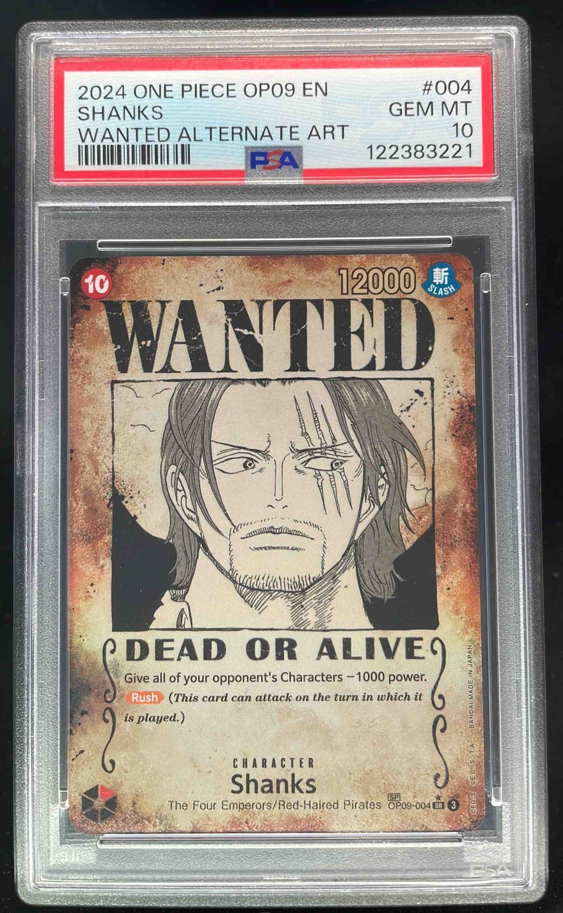 2024 One Piece OP09 EN #004 Shanks Wanted Alternate Art PSA 10