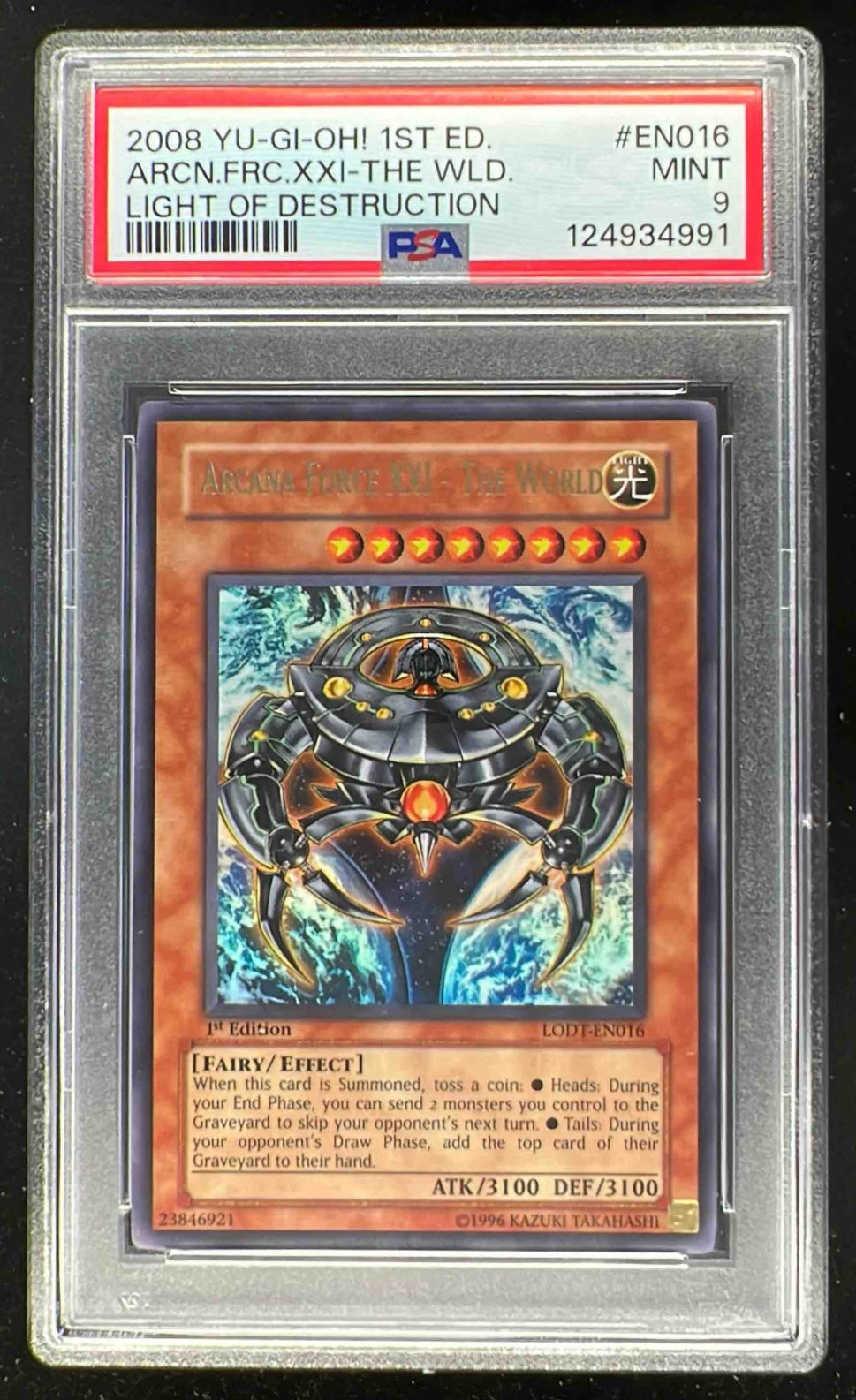 2008 Yu-Gi-Oh! 1st Edition Light of Destruction Arcana Force XXI The World PSA 9