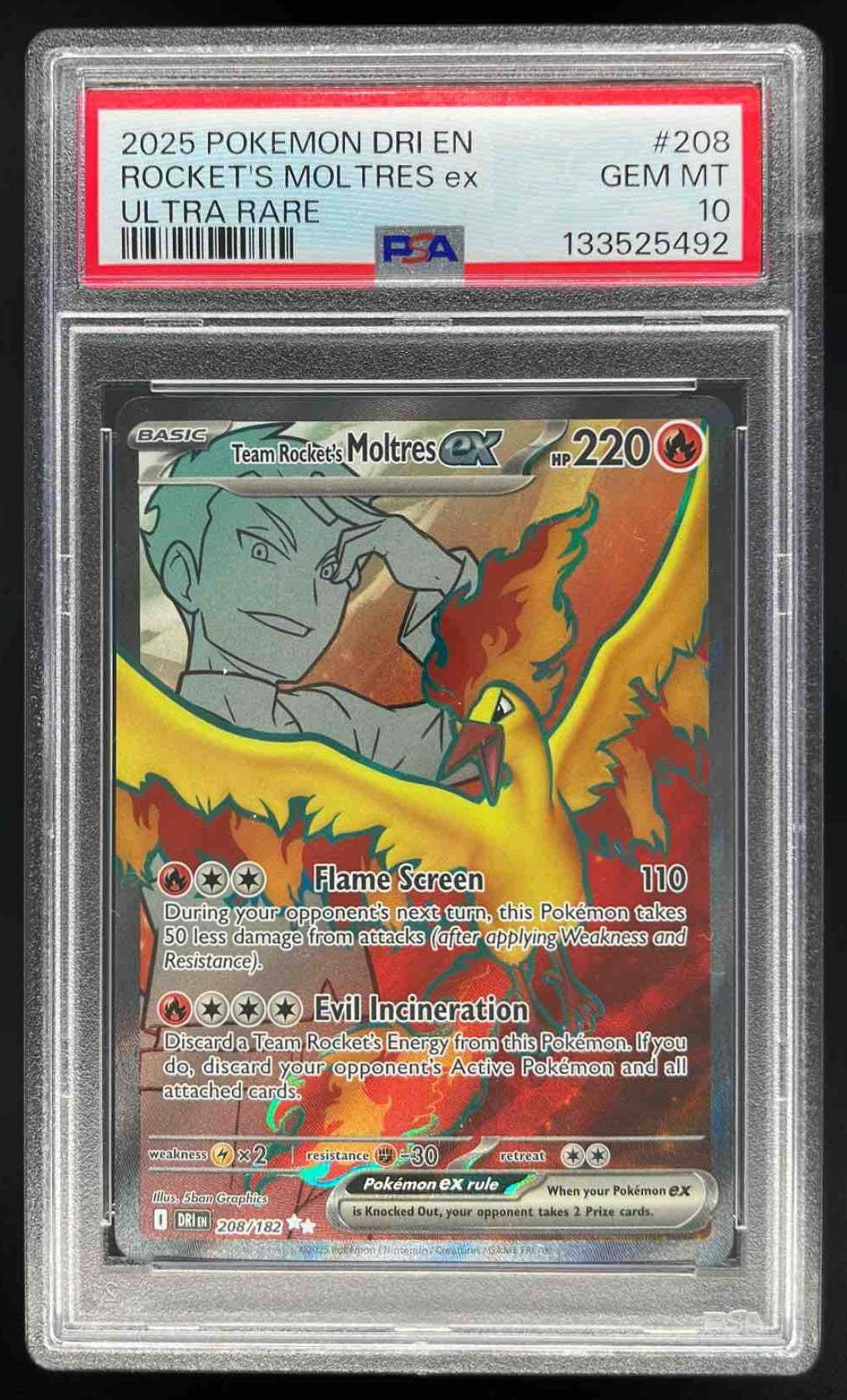 2025 Pokemon Destined Rivals #208/182 Team Rocket's Moltres ex PSA 10
