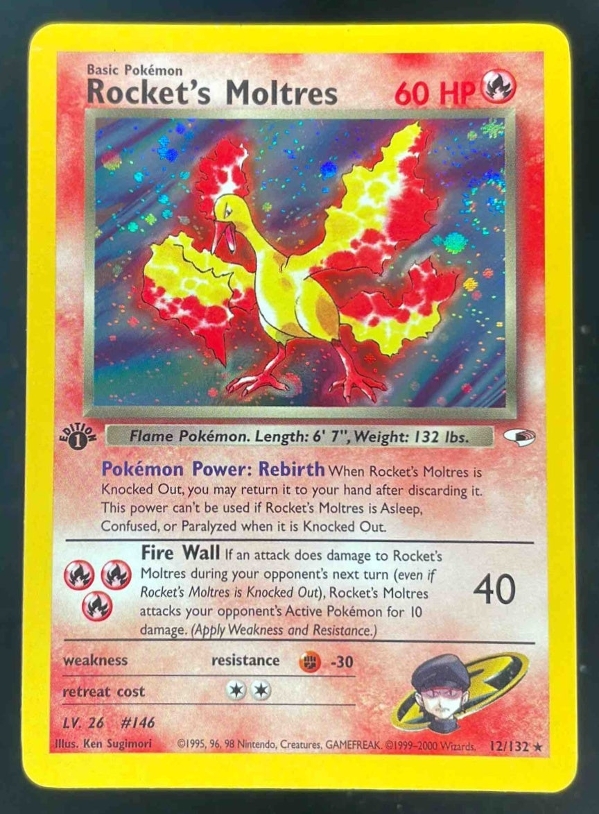 2000 Pokemon Gym Heroes 1st Edition #12/132 Rocket's Moltres Holo