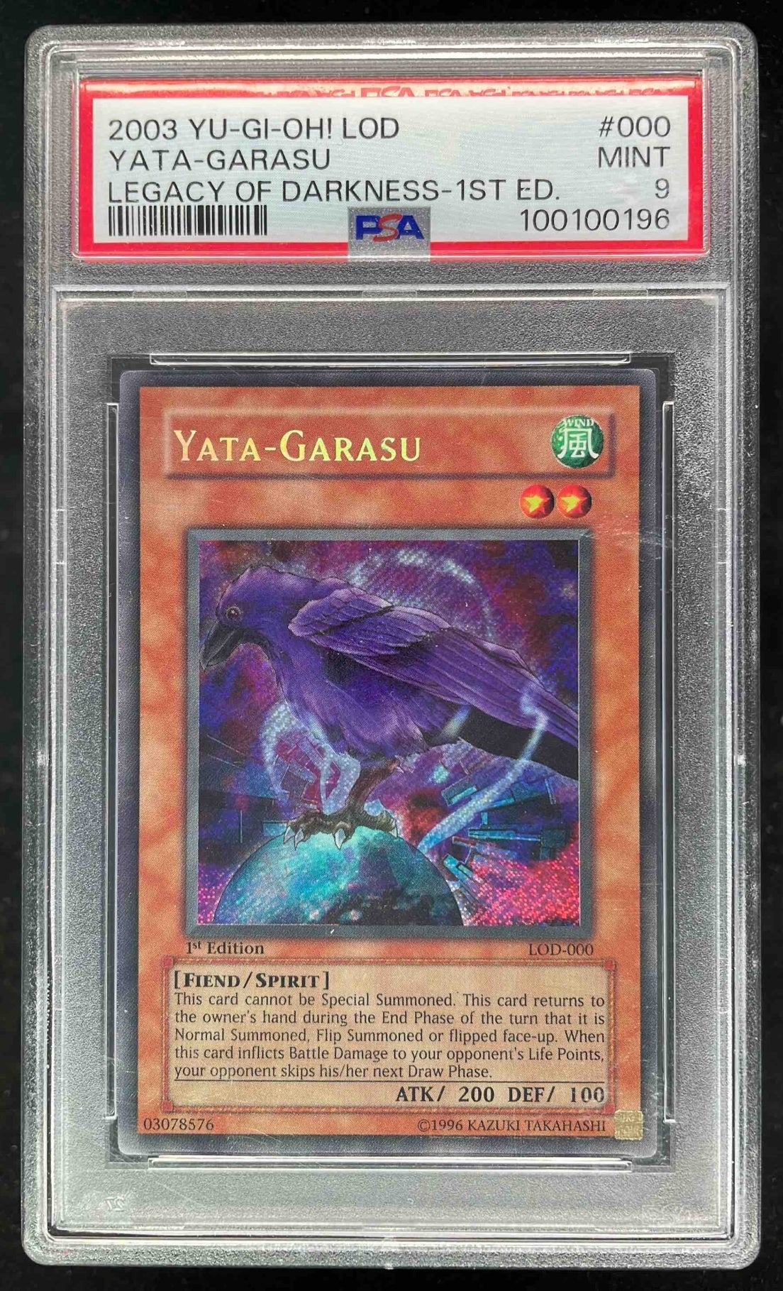 2003 Yu-Gi-Oh! Legacy of Darkness 1st Edition #LOD-000 Yata-Garasu PSA 9