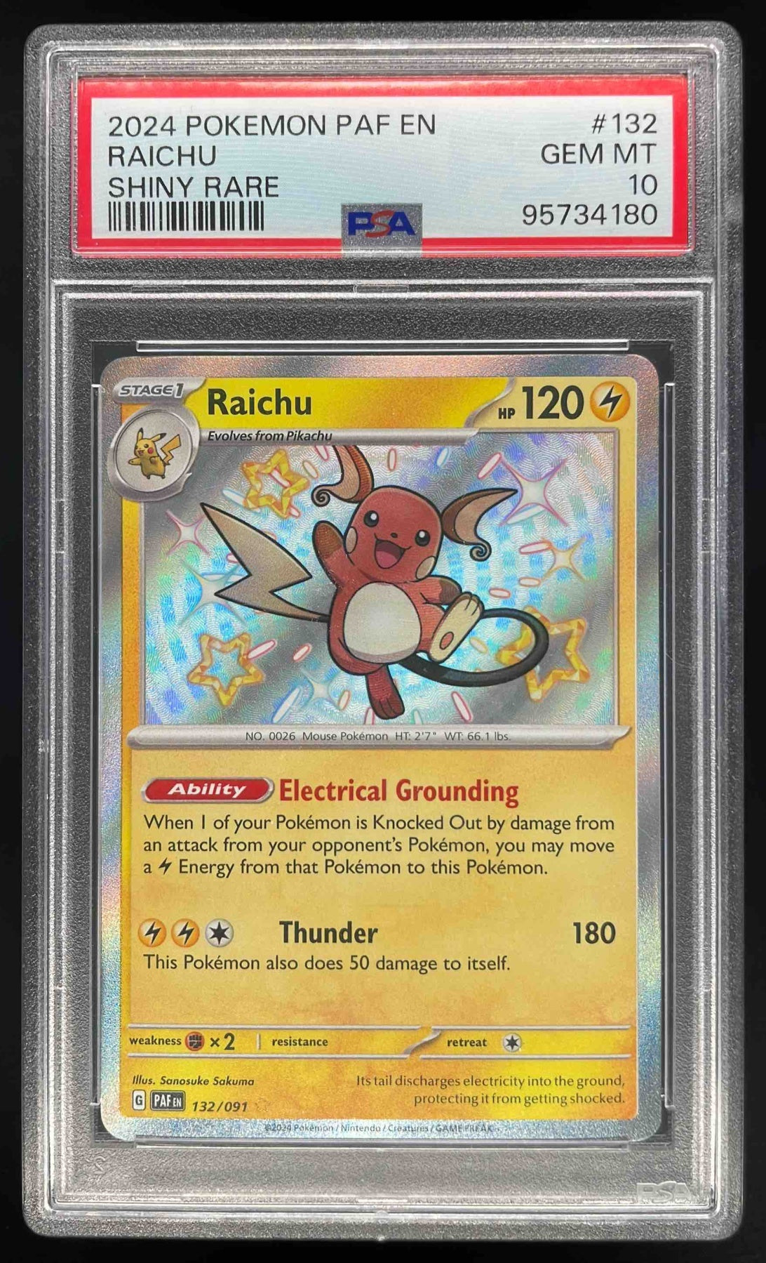 2024 Pokemon Paldean Fates #132/091 Raichu PSA 10
