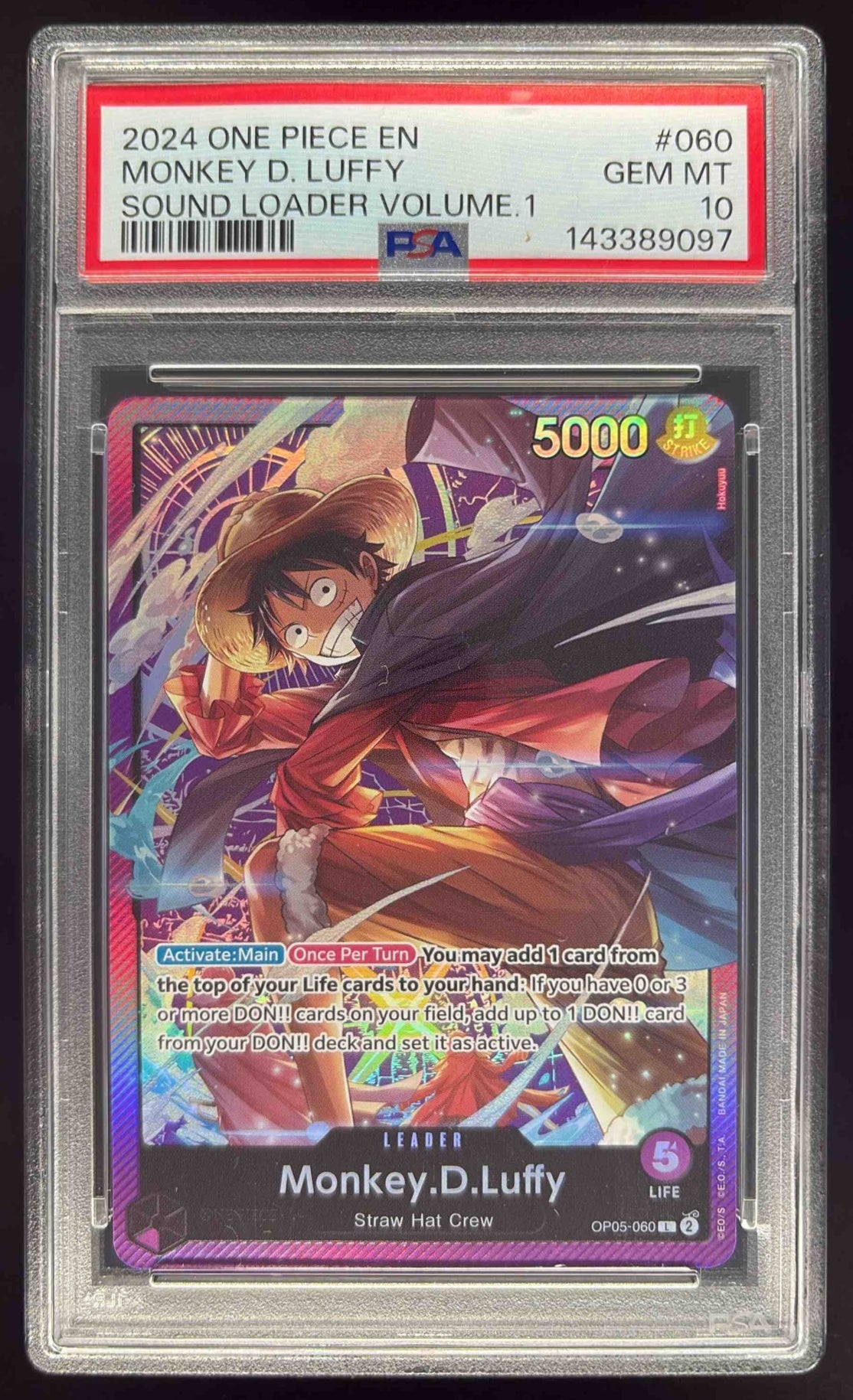 2024 One Piece EN Sound Loader Volume 1 #060 Monkey D Luffy PSA 10