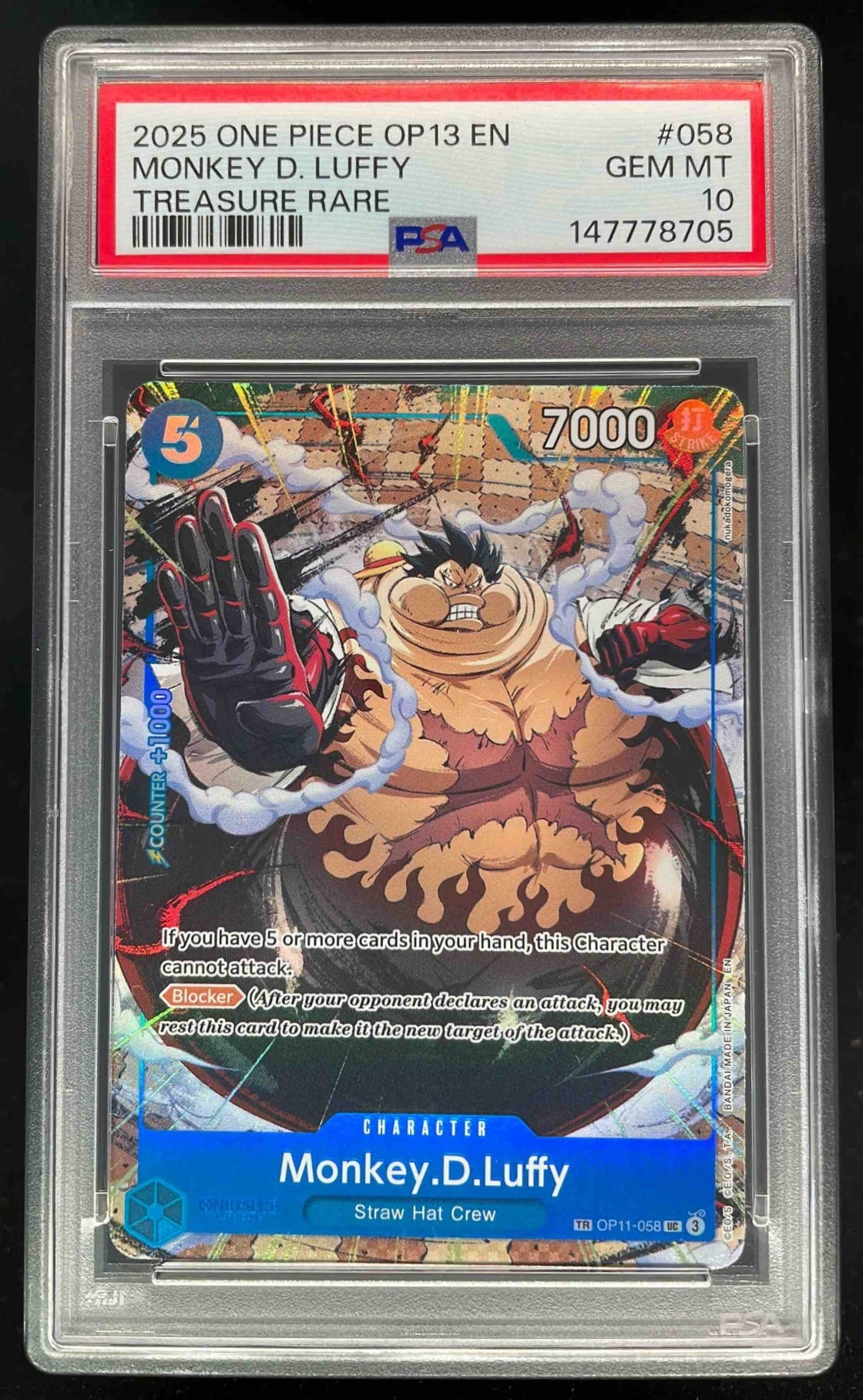 2025 One Piece OP13 EN #058 Monkey D Luffy Treasure Rare PSA 10