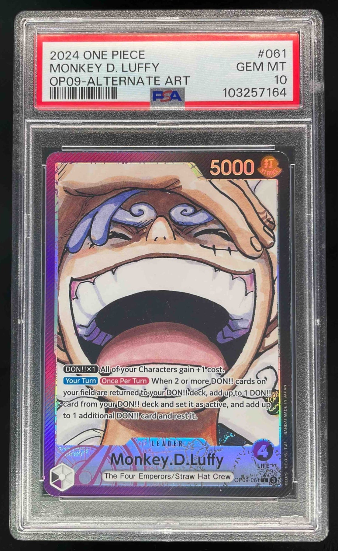 2024 One Piece OP09 #061 Monkey D Luffy Alternate Art PSA 10