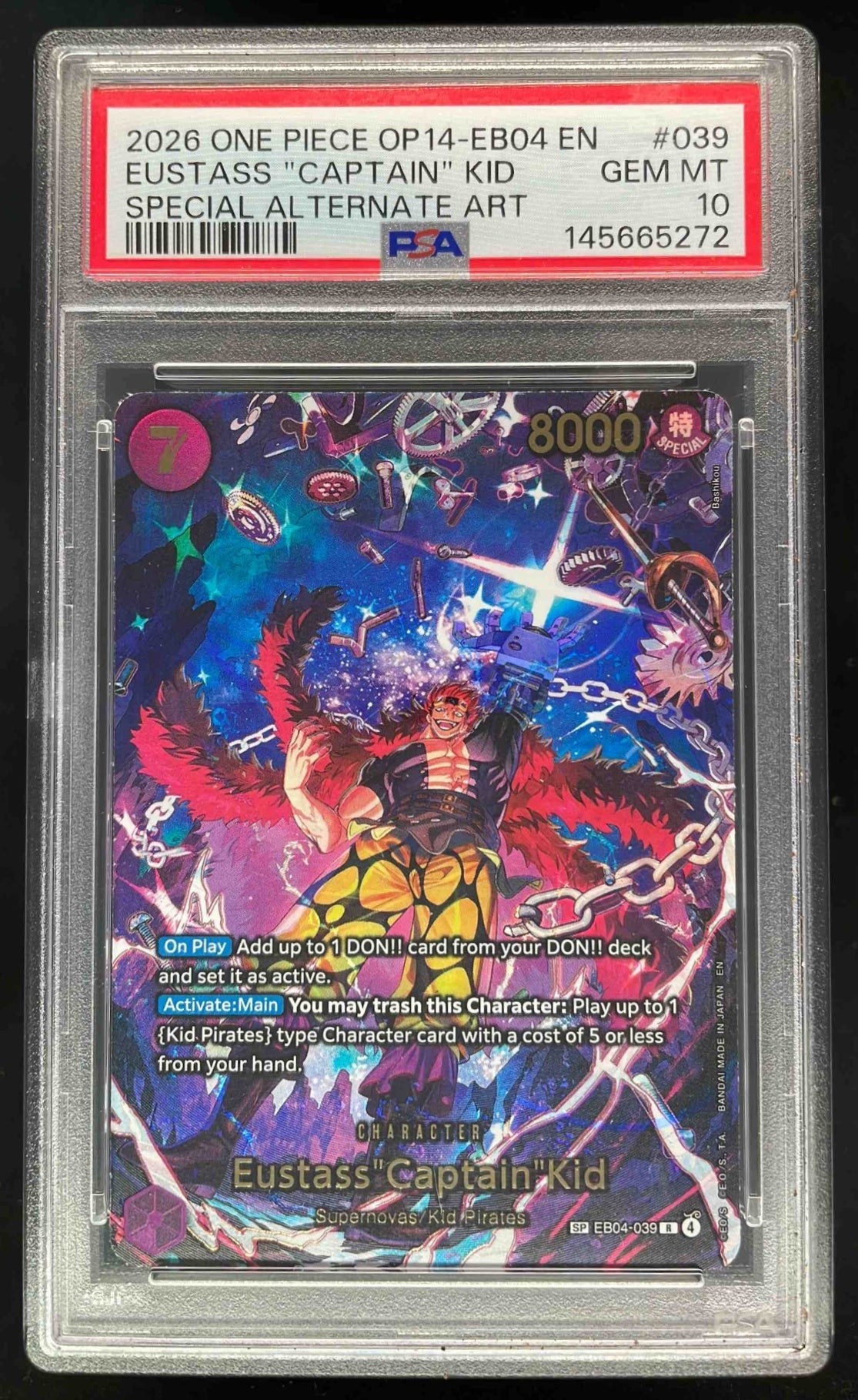 2026 One Piece OP14 EB04 EN #039 Eustass Captain Kid Special Alt Art PSA 10