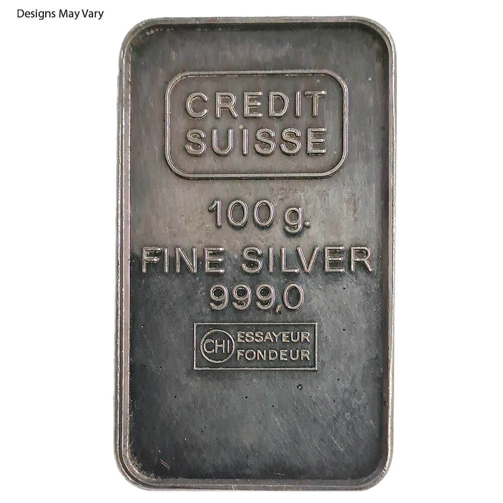 100 Gram Credit Suisse Silver Vintage Bar .999 Fine