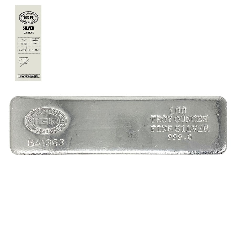 100 oz Istanbul Gold Refinery IGR Silver Bar .999 Fine (w/Assay)