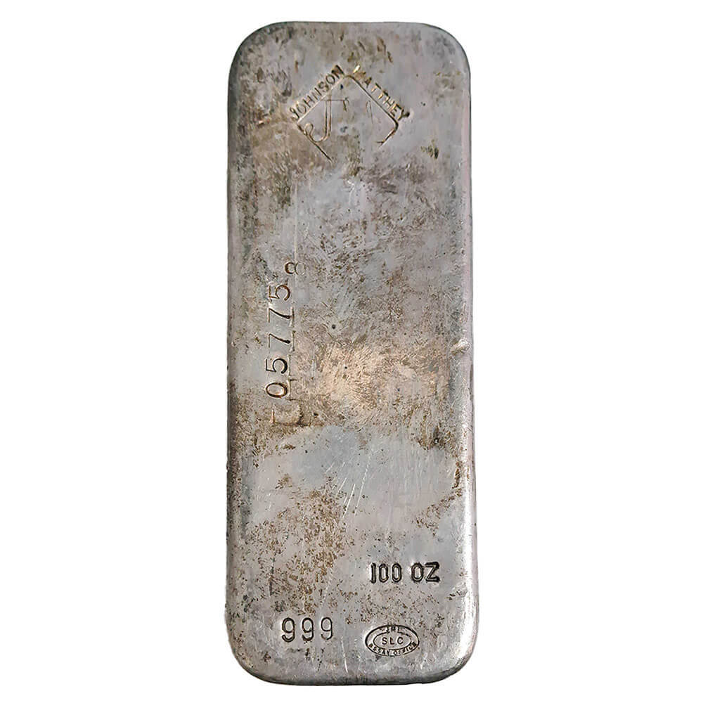 100 oz Johnson Matthey (JM) Serial Number Error Vintage Silver Bar .999 Fine